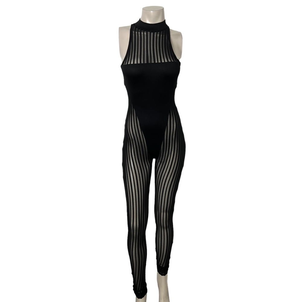 SOLD/Sexy Black Mesh Fashion Jumpsuit - Picture 4 of 15